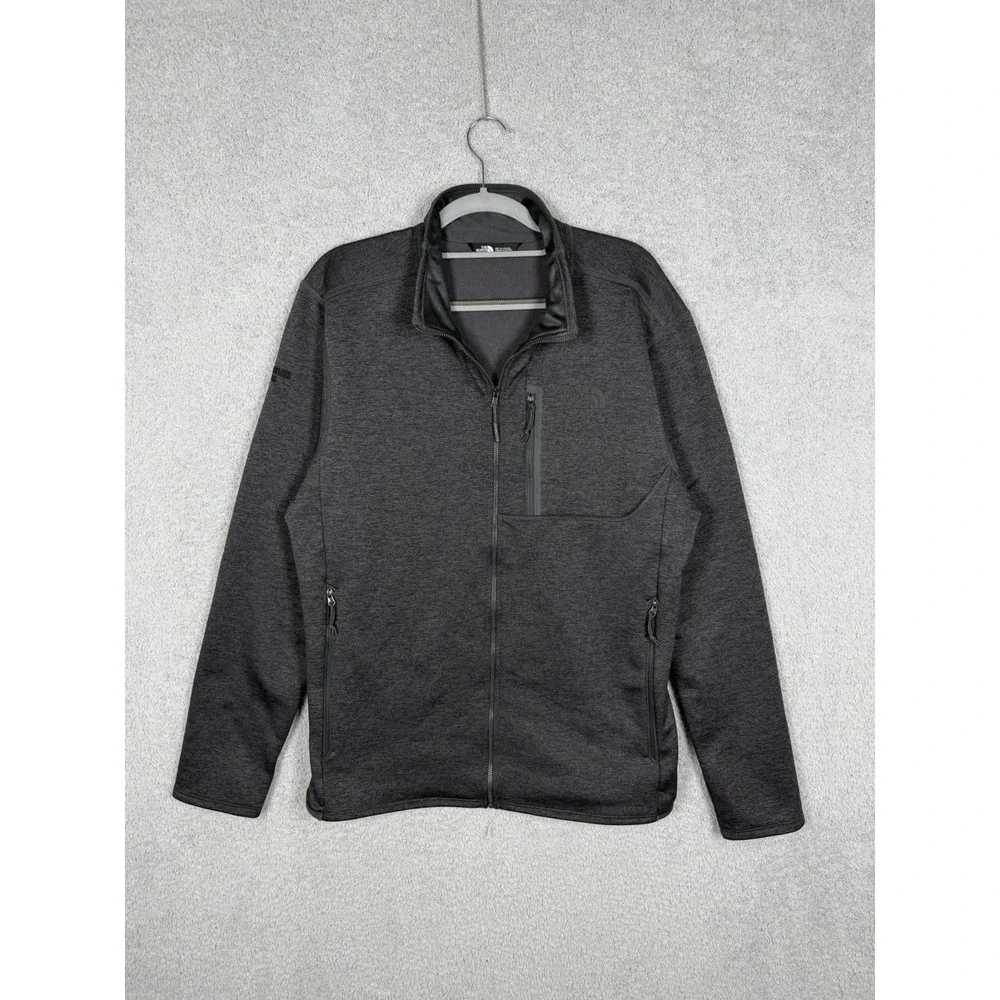 The North Face Jacket Mens M Gray Full Zip Fleece Softshell Hiking Advertising